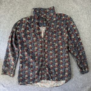 Volare Geometric Hexagon Button Down Large Blue Maroon Silk Cotton Blend